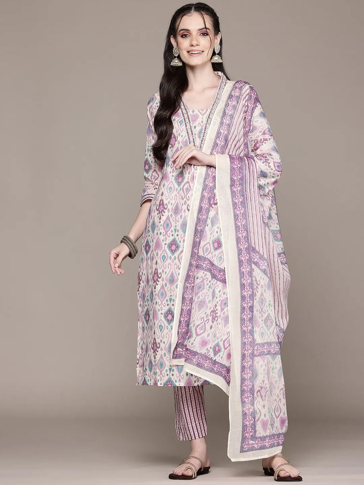 A line Purple color Printed kurta with Palazzo and Dupatta with Sequin work