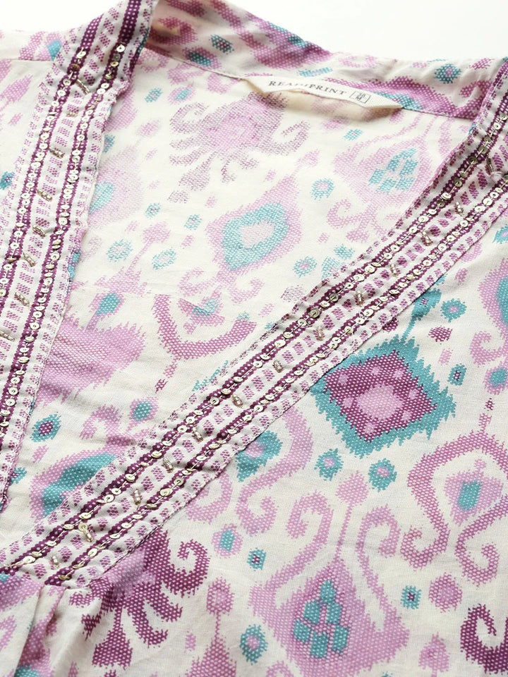 A line Purple color Printed kurta with Palazzo and Dupatta with Sequin work