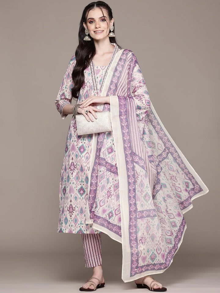 A line Purple color Printed kurta with Palazzo and Dupatta with Sequin work