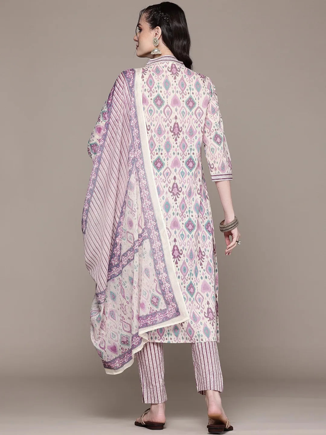 A line Purple color Printed kurta with Palazzo and Dupatta with Sequin work