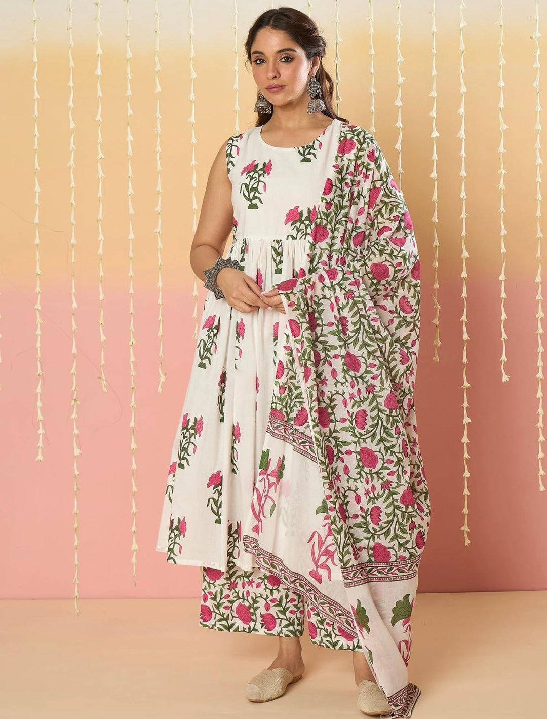 Rose Milk Cotton Kurta Set