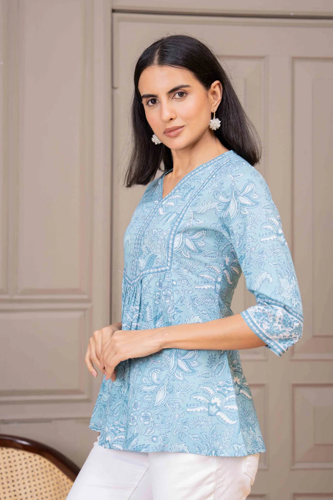 Peplum Top in Cerulean Blue