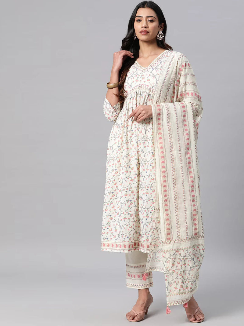 COTTON PRINTED A LINE KURTA SALWAR & DUPATTA