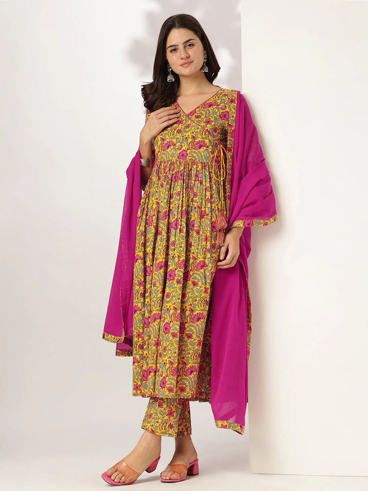 Fuchsia Rasmalai Cotton Kurta Set