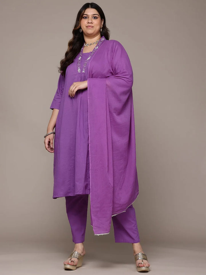 A line  Purple  Kurta with Palazzo and dupatta with Thread work