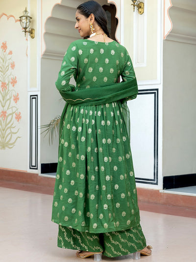 Green Brocade Woven Design Kurta with Palazzo and Dupatta