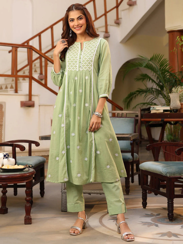 Pista Milk Cotton Kurta Set