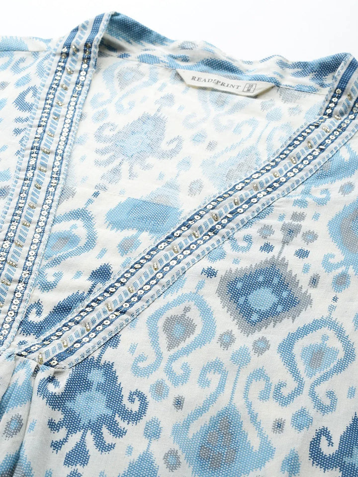 A line Blue Printed kurta with Palazzo and Dupatta with Sequin work