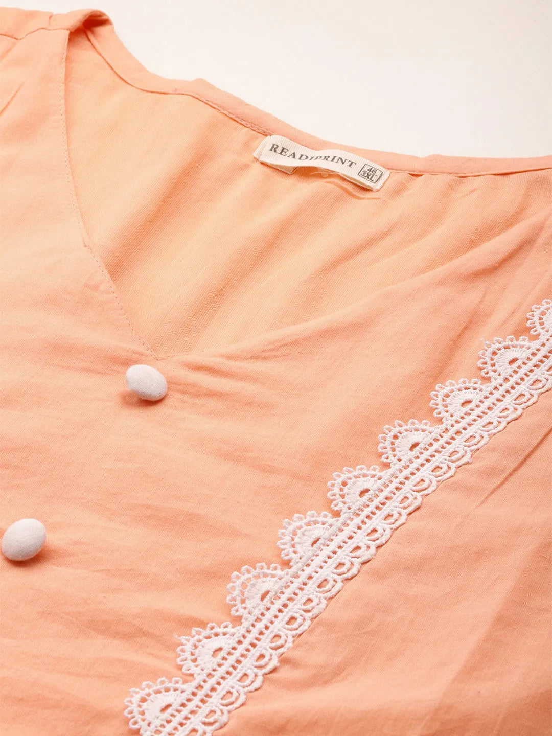 Straight Peach color kurta with Palazzo and dupatta with Crochet lace