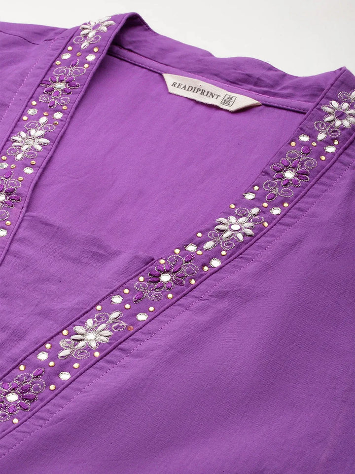A line  Purple  Kurta with Palazzo and dupatta with Thread work
