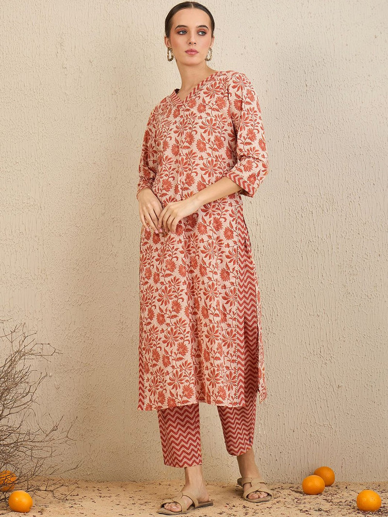 Floral Printed Gotta Patti Pure Cotton Straight Kurta With Trousers & Dupatta