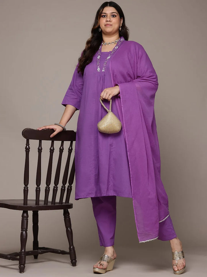 A line  Purple  Kurta with Palazzo and dupatta with Thread work