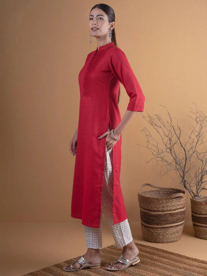 Maroon Solid Cotton Kurta