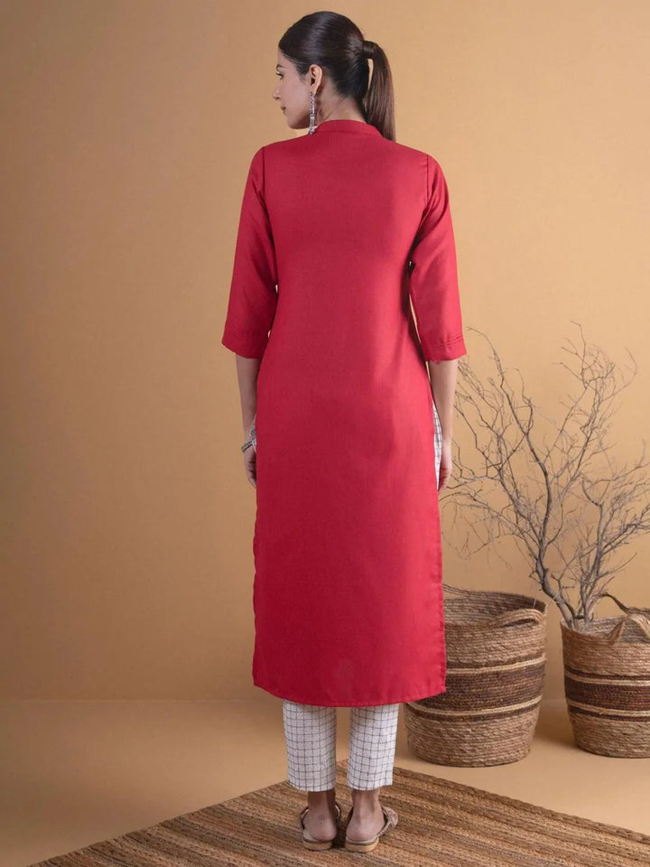 Maroon Solid Cotton Kurta