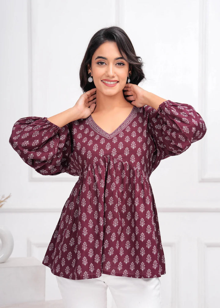 Peplum Top in Burgundy Blossom