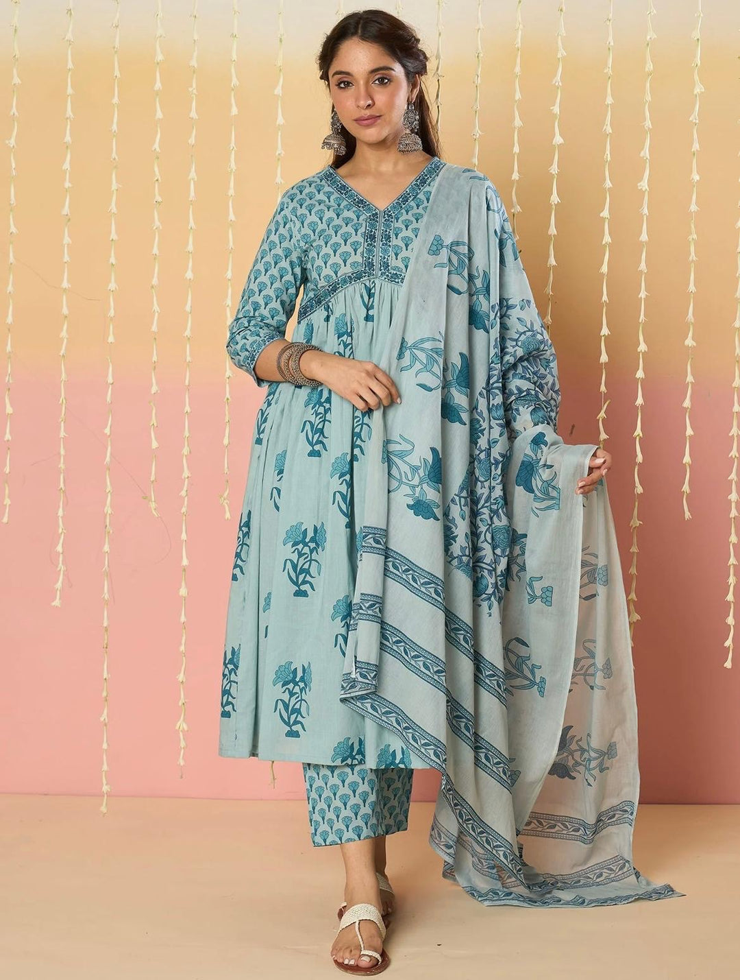 Blue Paal Cake Cotton Kurta Set