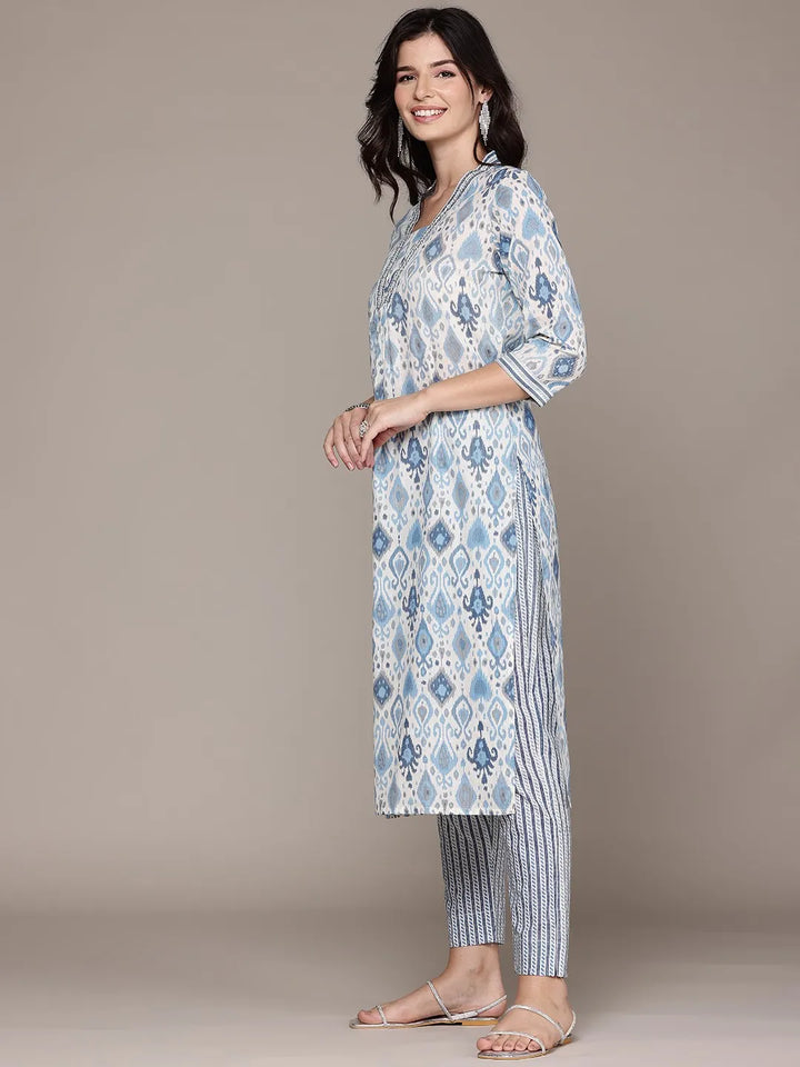 A line Blue Printed kurta with Palazzo and Dupatta with Sequin work