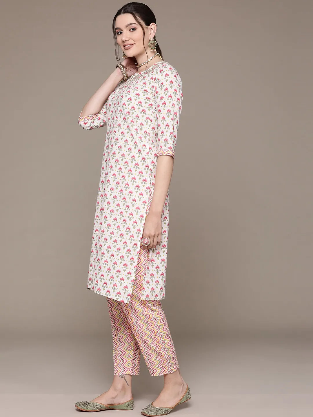 Straight White Kurta and Bottom with Dupatta