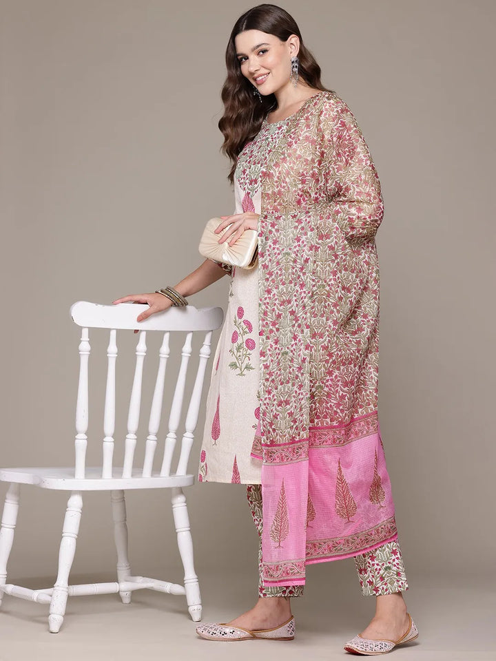Straight Magenta Printed kurta with Palazzo and Dupatta with Sequin work