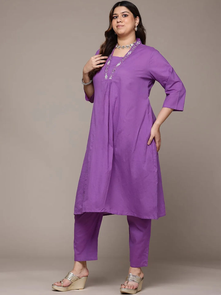 A line  Purple  Kurta with Palazzo and dupatta with Thread work