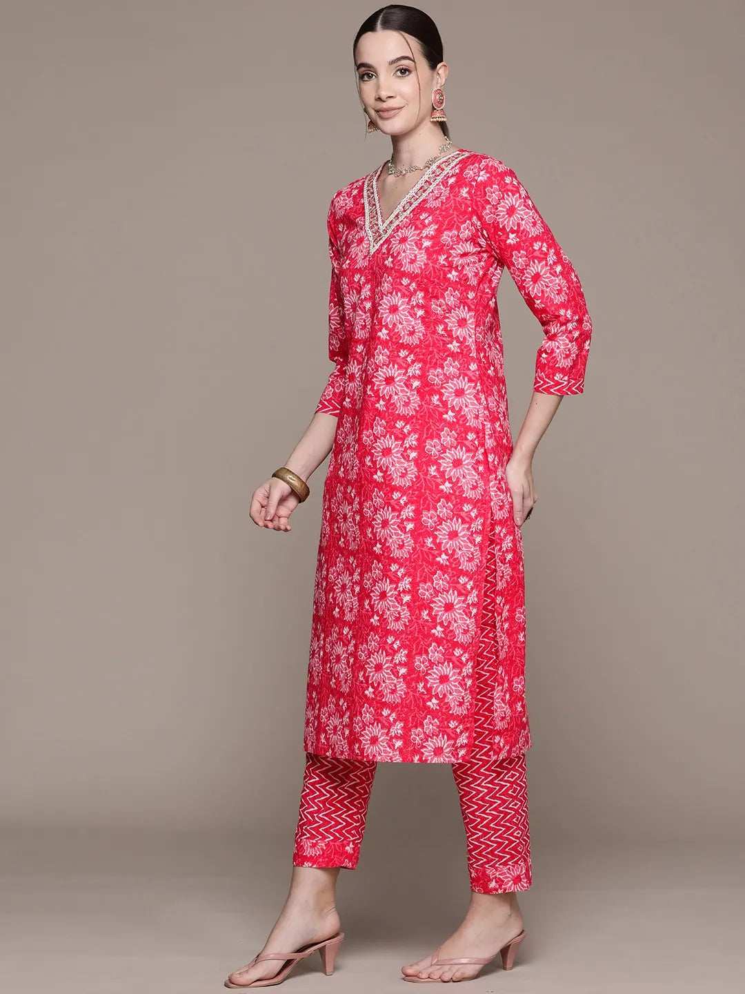 Straight Pink Kurta and Bottom with Dupatta