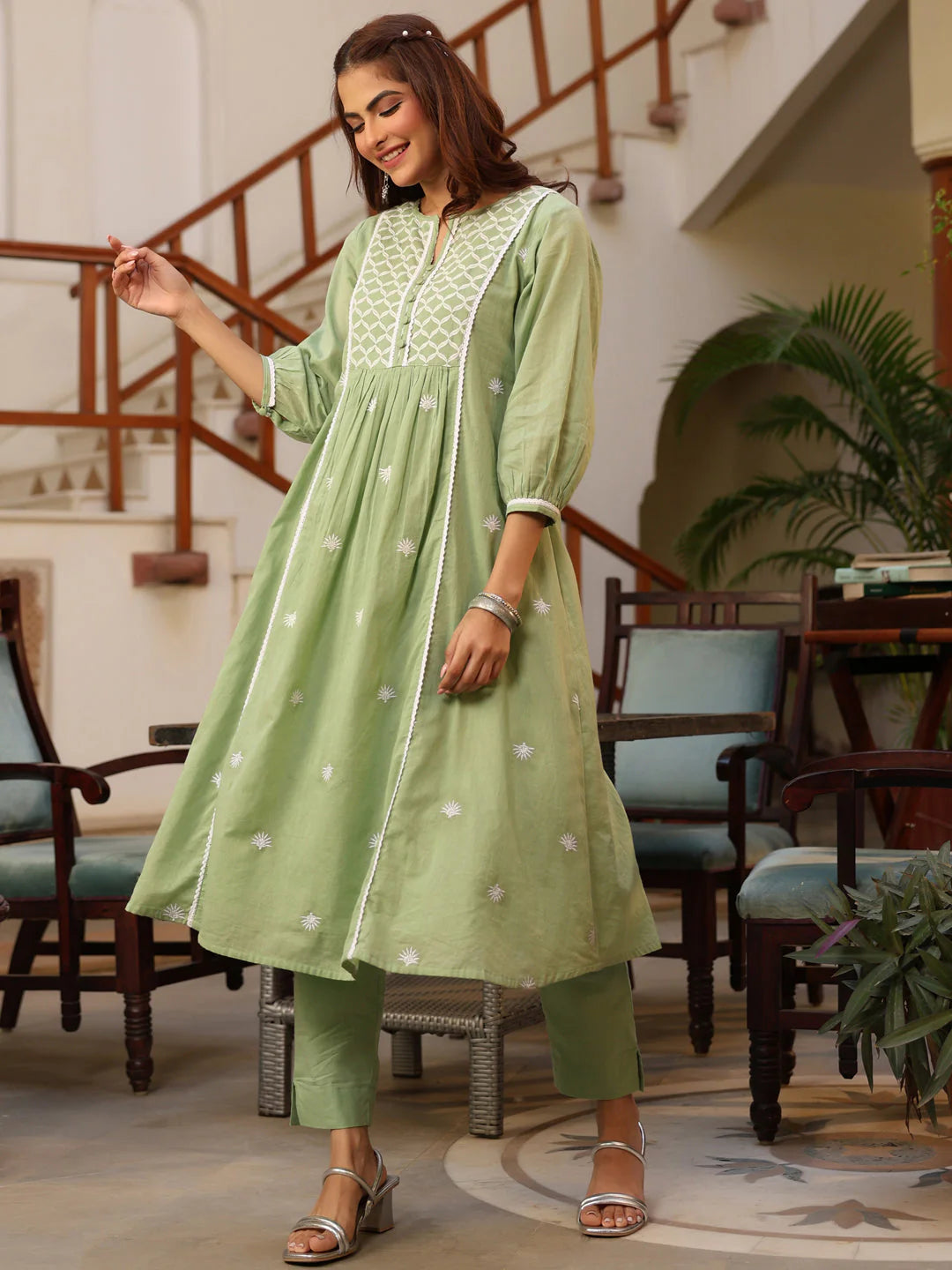 Pista Milk Cotton Kurta Set