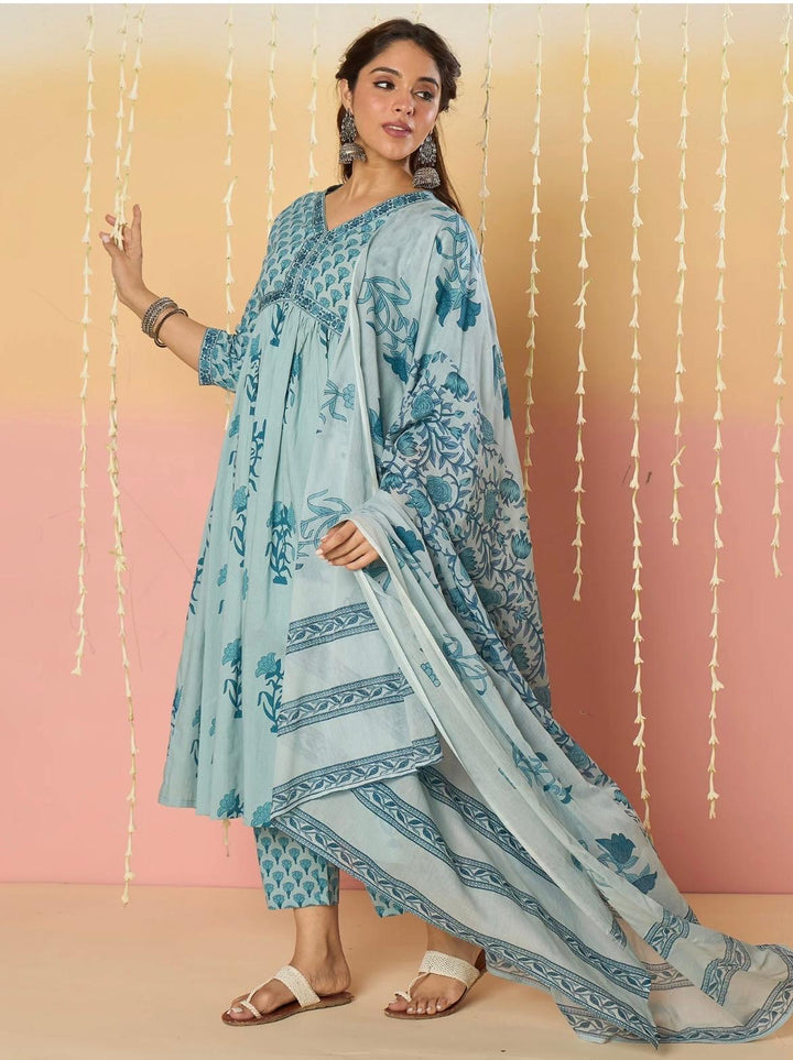 Blue Paal Cake Cotton Kurta Set