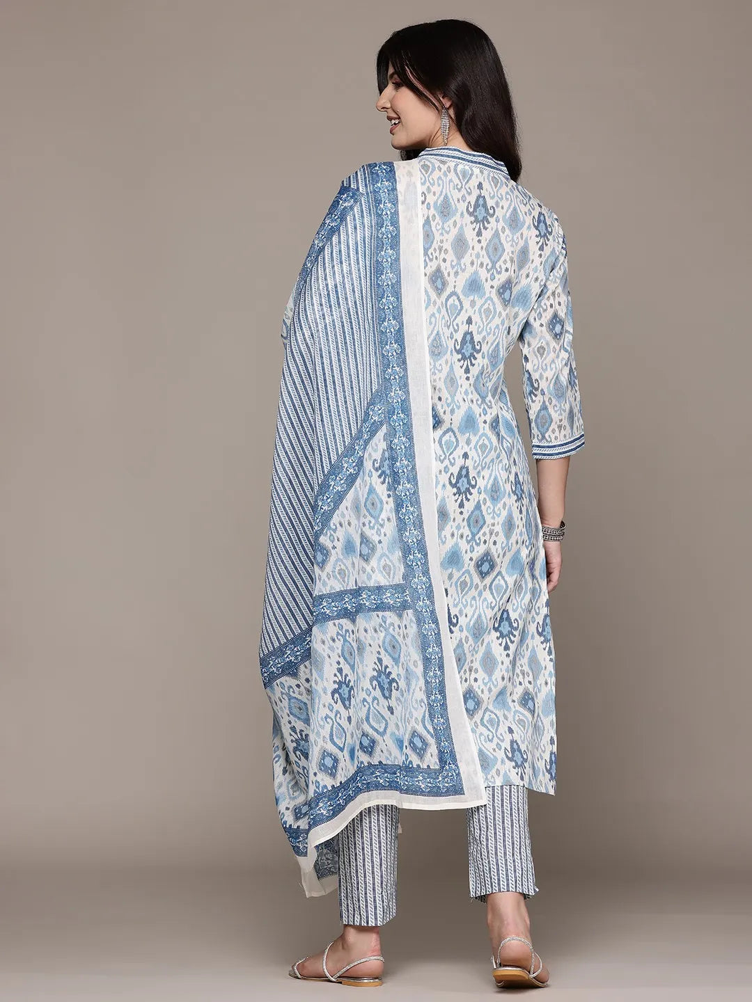 A line Blue Printed kurta with Palazzo and Dupatta with Sequin work