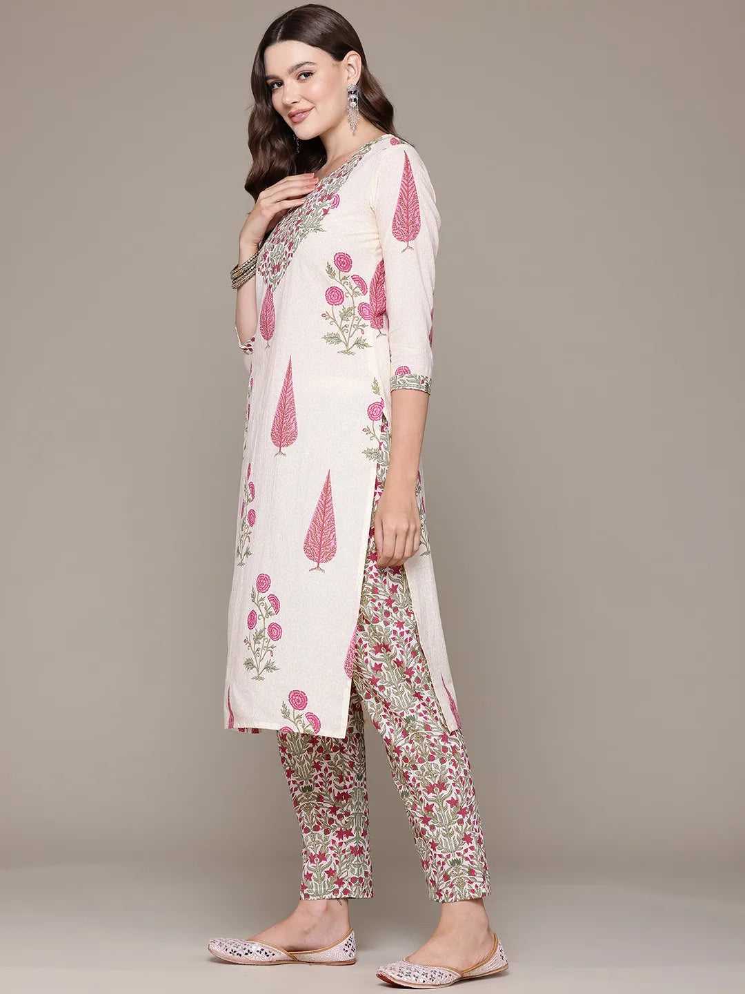 Straight Magenta Printed kurta with Palazzo and Dupatta with Sequin work