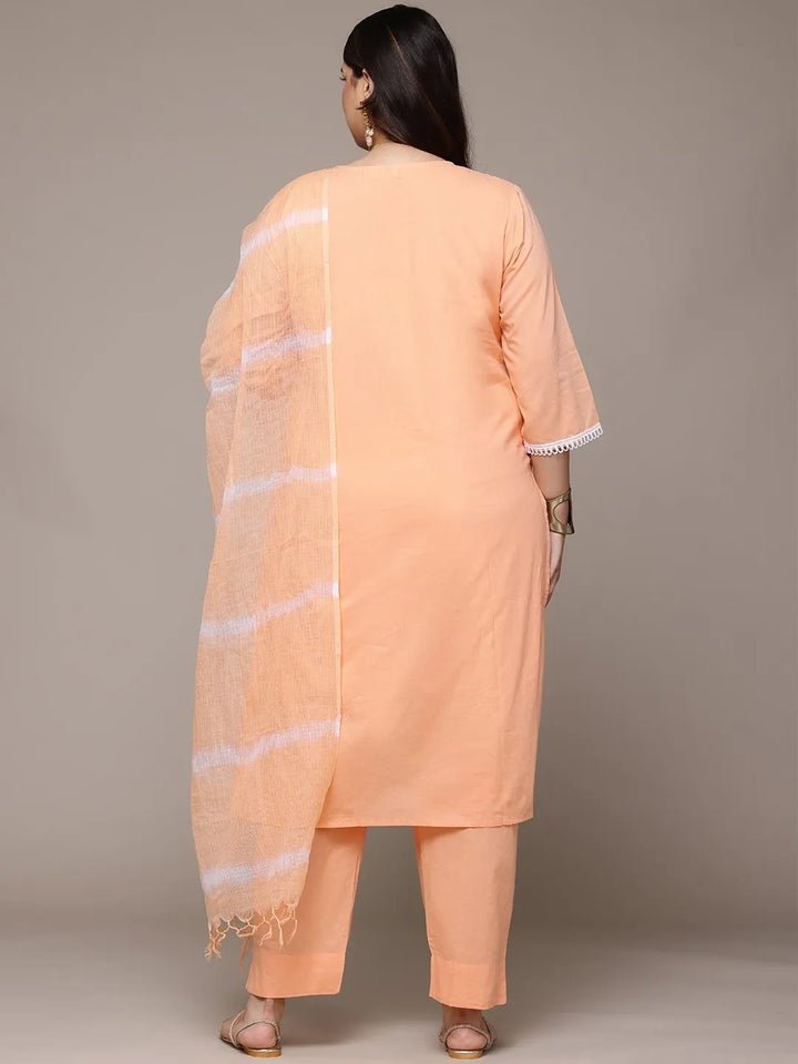 Straight Peach color kurta with Palazzo and dupatta with Crochet lace