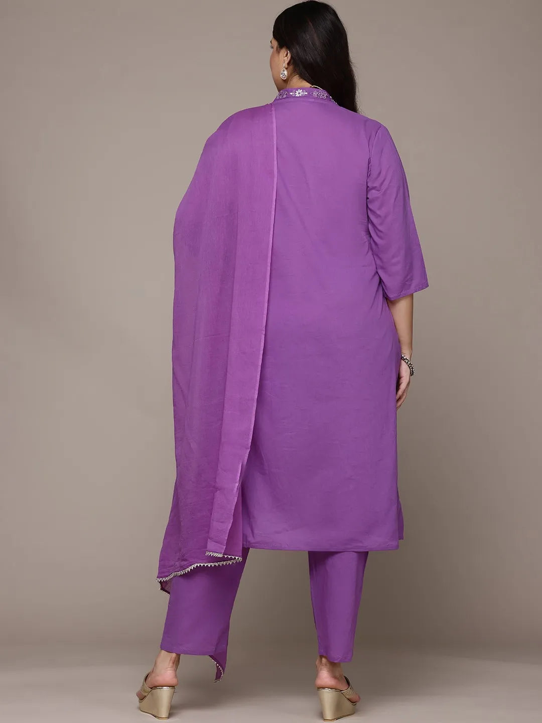 A line  Purple  Kurta with Palazzo and dupatta with Thread work