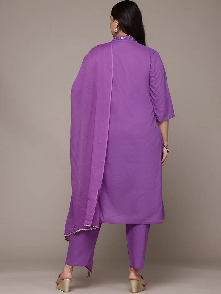 A line  Purple  Kurta with Palazzo and dupatta with Thread work