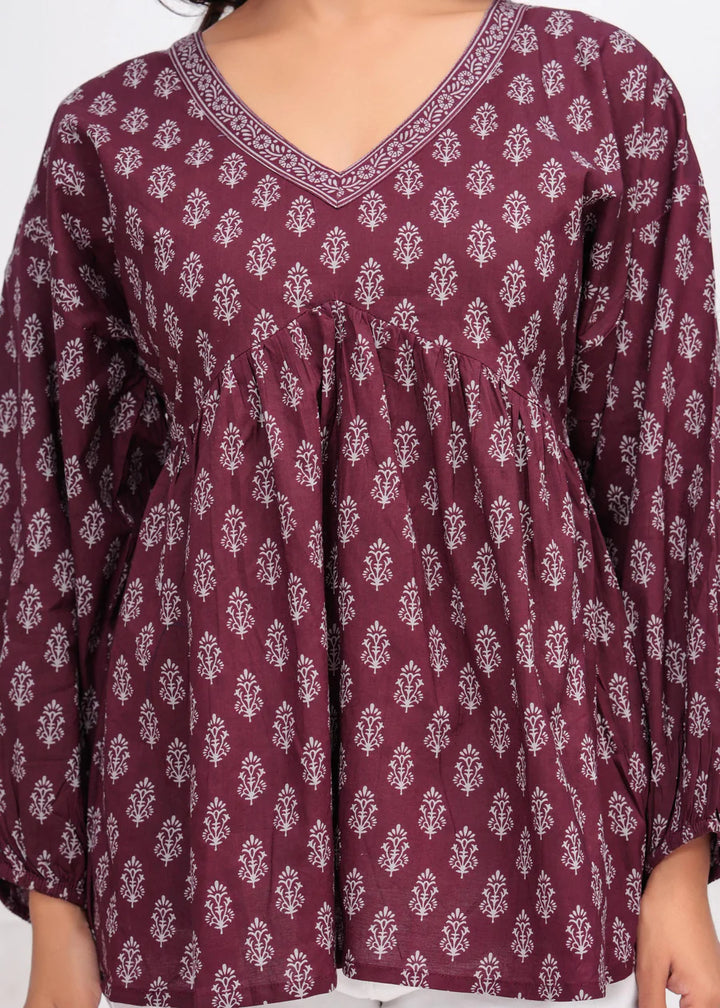 Peplum Top in Burgundy Blossom