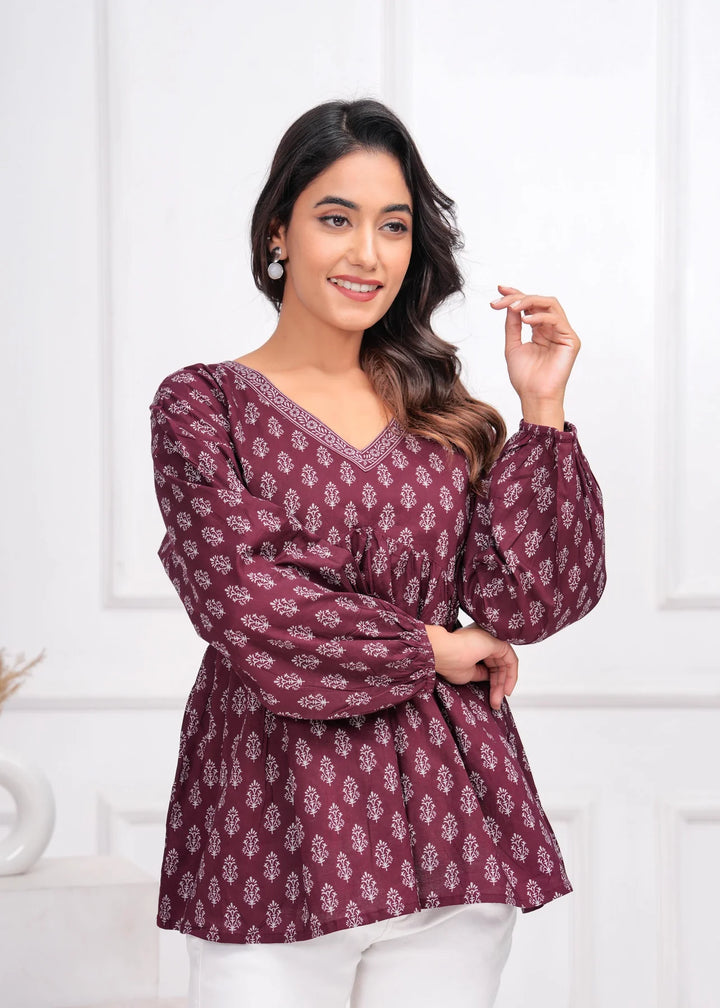 Peplum Top in Burgundy Blossom