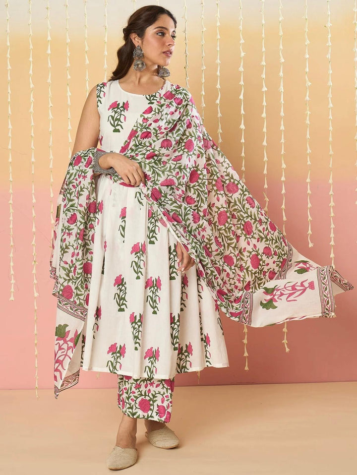 Rose Milk Cotton Kurta Set