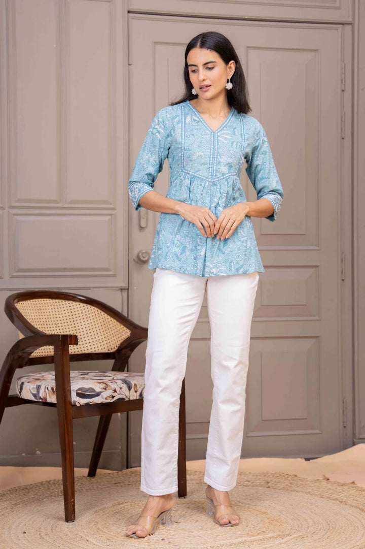 Peplum Top in Cerulean Blue