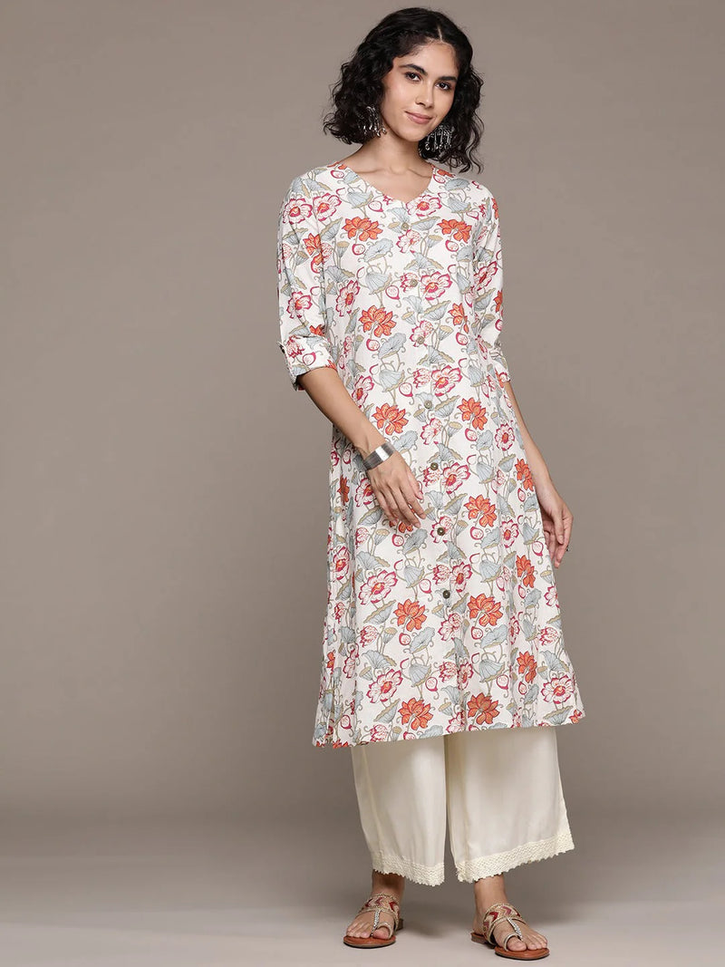 A LINE STYLE COTTON FABRIC MULTI COLOR KURTA