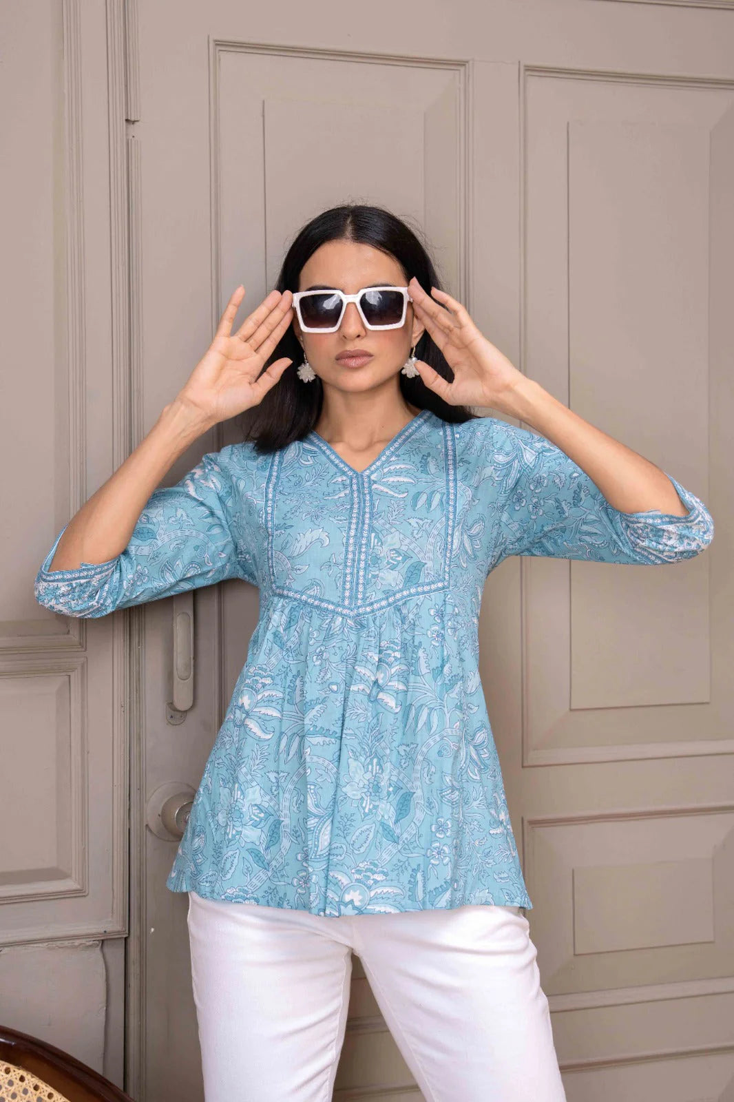Peplum Top in Cerulean Blue