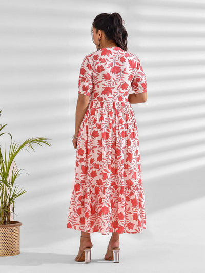 FLARED PRINTED VISCOSE RAYON DRESS