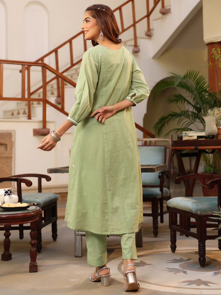 Pista Milk Cotton Kurta Set