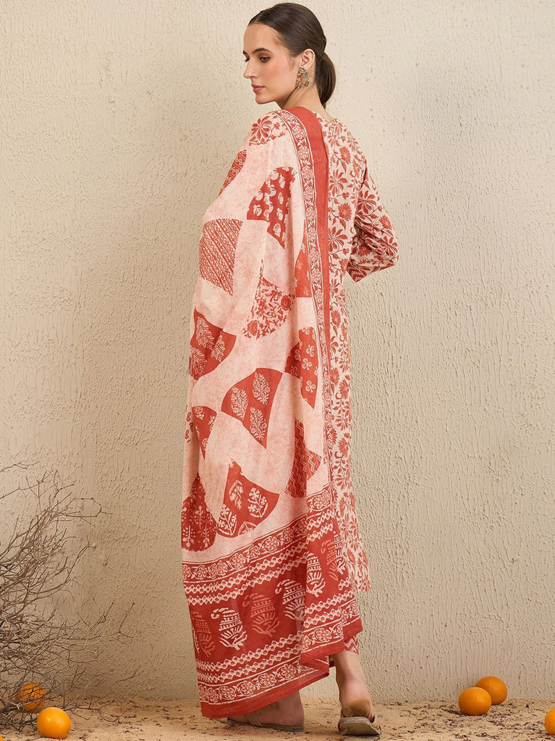 Floral Printed Gotta Patti Pure Cotton Straight Kurta With Trousers & Dupatta