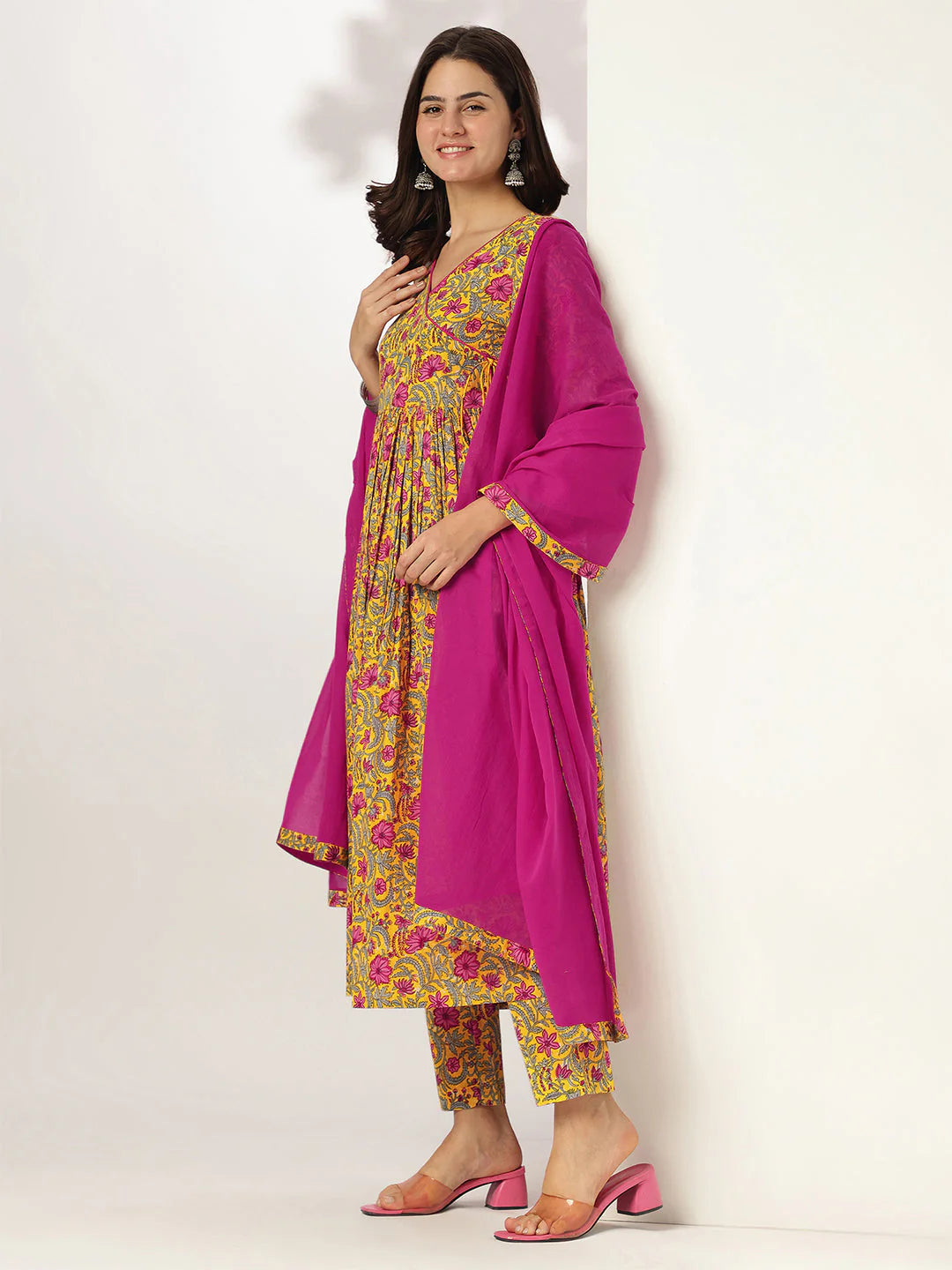 Fuchsia Rasmalai Cotton Kurta Set