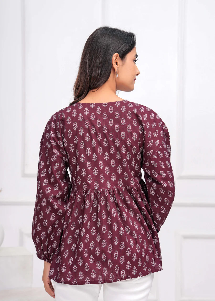 Peplum Top in Burgundy Blossom