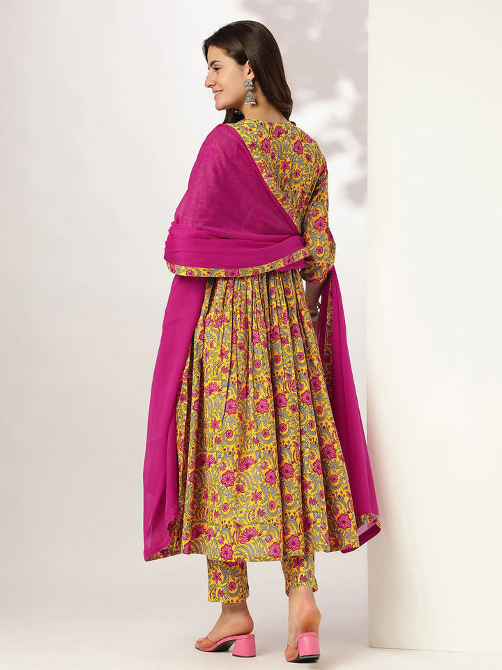 Fuchsia Rasmalai Cotton Kurta Set