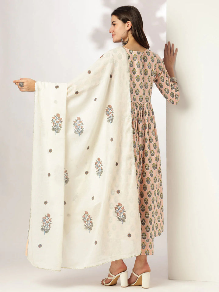 Peach Barfi Cotton Kurta Set