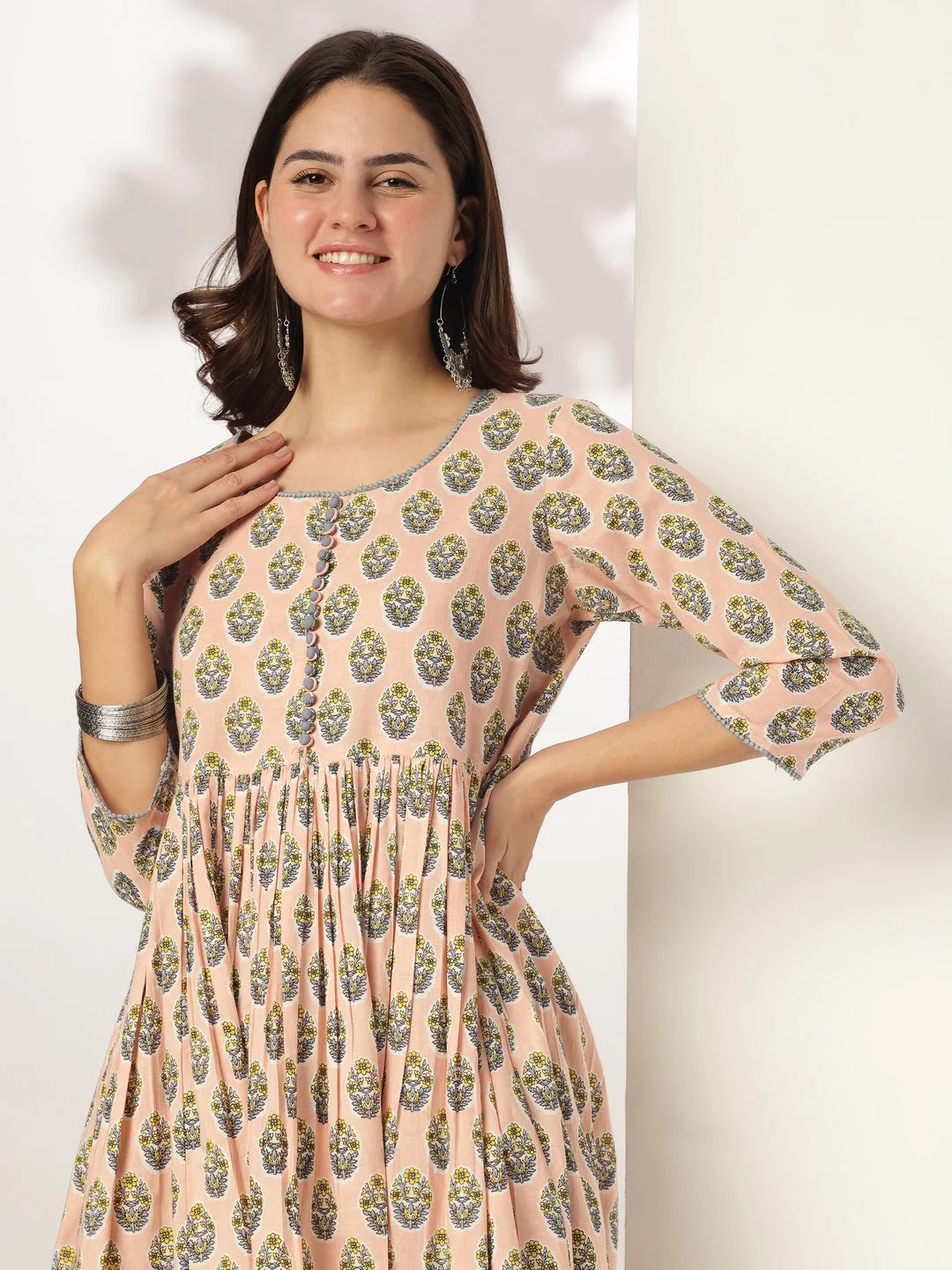 Peach Barfi Cotton Kurta Set
