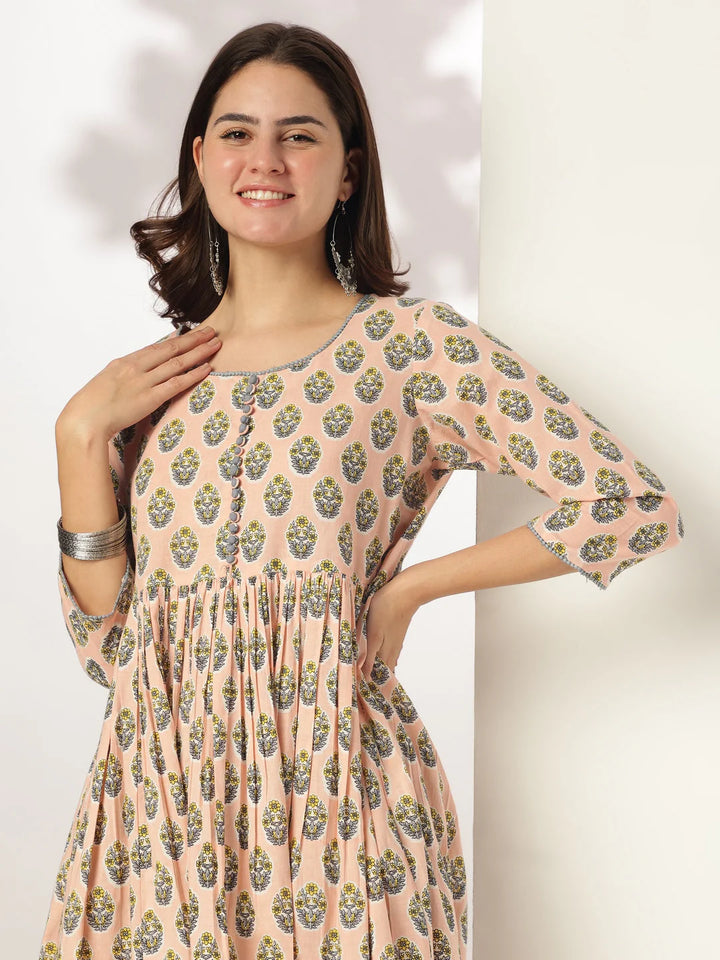 Peach Barfi Cotton Kurta Set