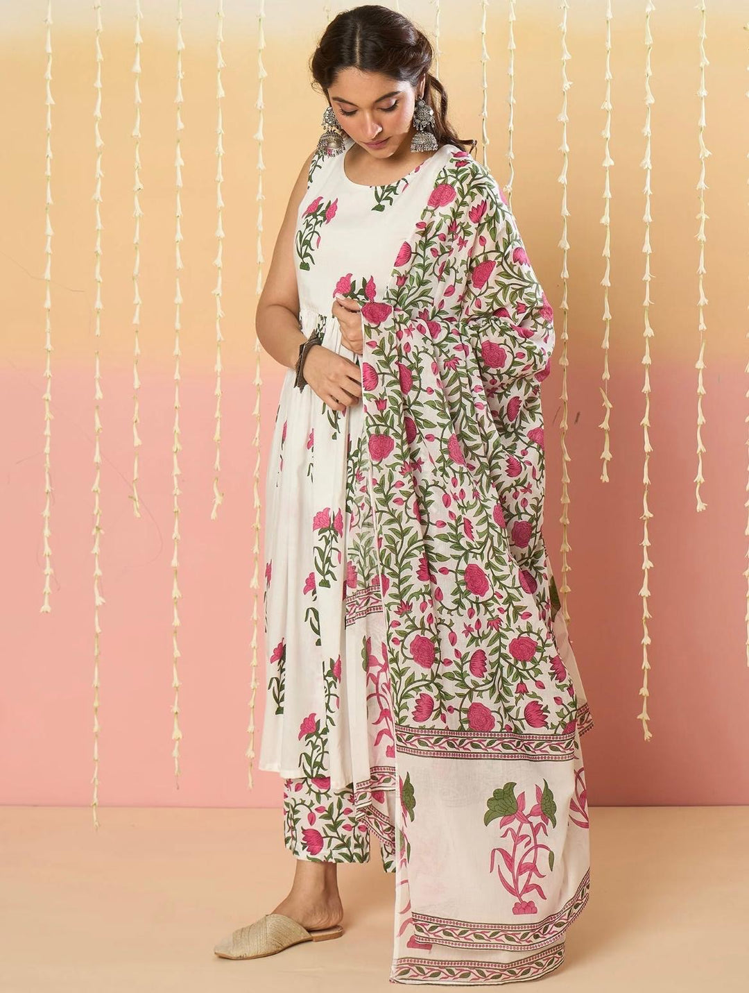 Rose Milk Cotton Kurta Set