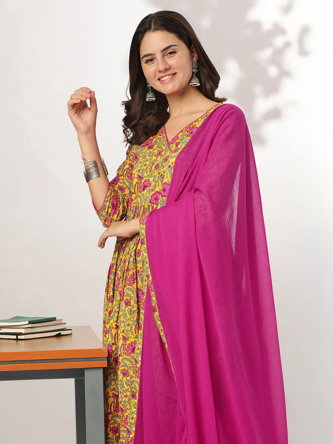 Fuchsia Rasmalai Cotton Kurta Set