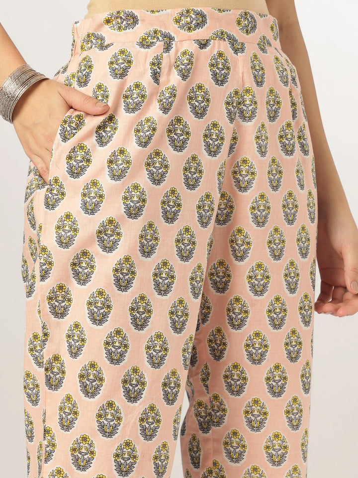 Peach Barfi Cotton Kurta Set